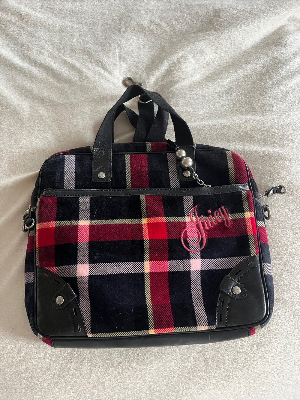 JUICY COUTURE Cross Body Bag Plaid Cotton MLT Plaid Y2K Messenger Bag
